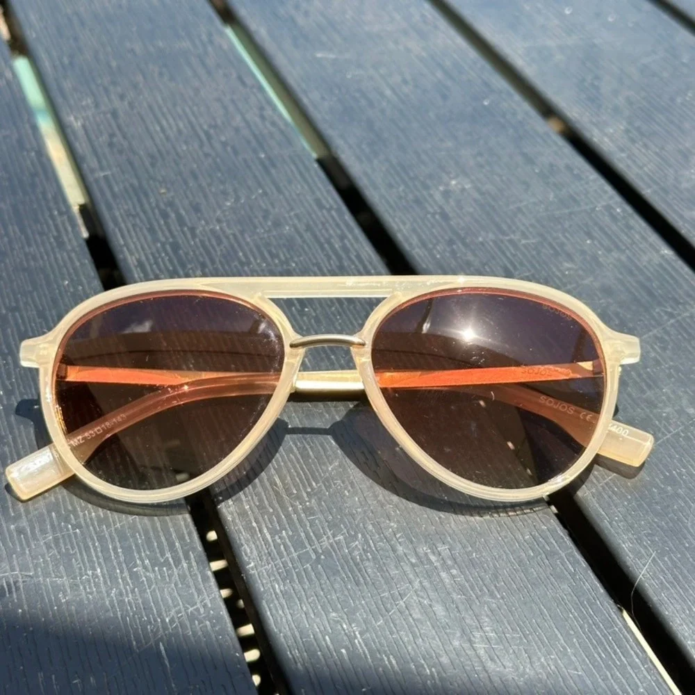 Sojos SJ2067 Aviator Sunglasses Matte Beige Gold Frame Brown Gradient Lens UV400